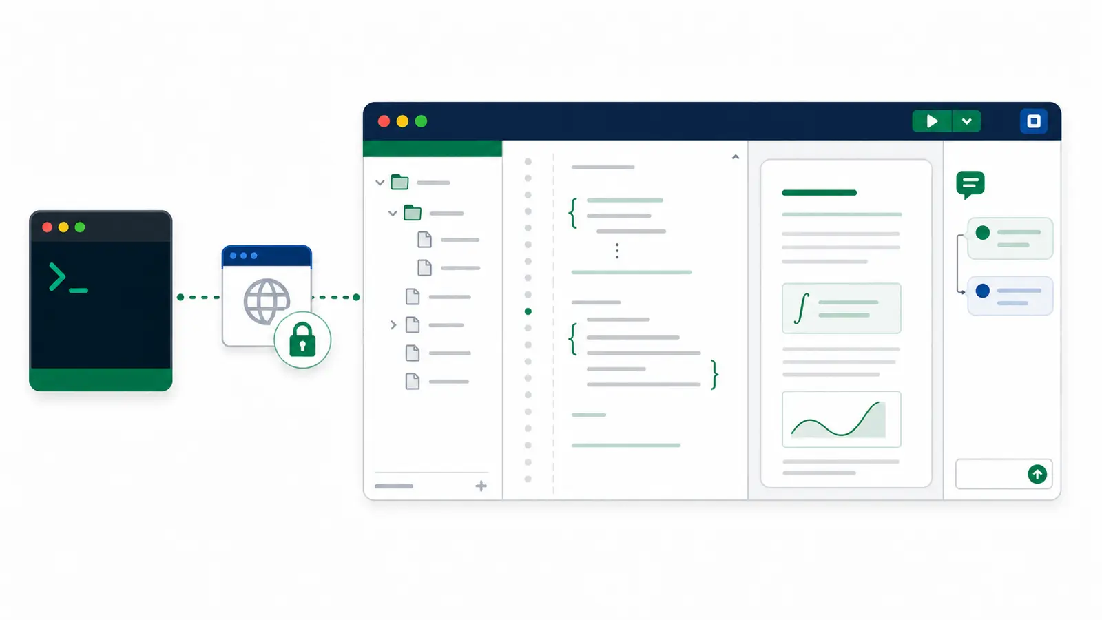 An MCP client connected through an authenticated web session to an Overleaf workspace